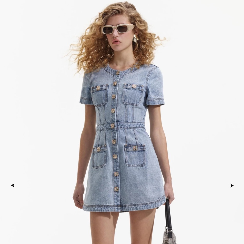 Self-Portrait Light Blue Denim Buttoned Minidress - US 6